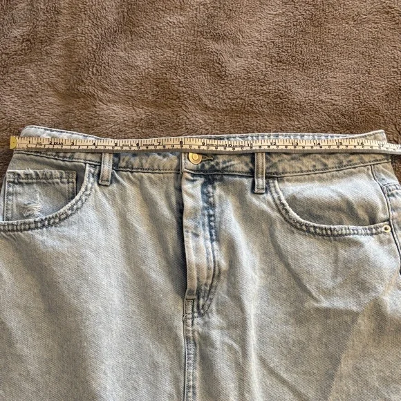 George Light Blue Denim Midi Skirt with Center Front Slit - Picture 3 of 8